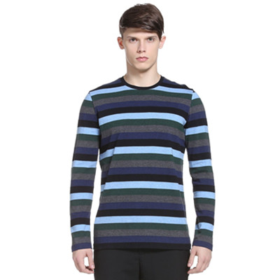 经典条纹！Trendiano男式纯棉条纹圆领长袖T恤3134025260950