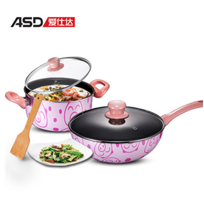 强力不粘！爱仕达 WT02CTS 套装粉猪不粘炒锅两件