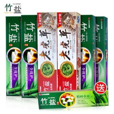 超值实惠！LG竹盐牙膏老虎草100g*2支+全优护清新原味120g*4支
