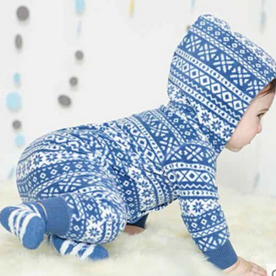 摇粒绒 ！Carter's 118G038 海军蓝印花长袖连帽连体衣