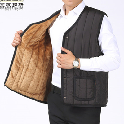 送给长辈！宝牧多斯 中年男士加绒加厚棉马甲