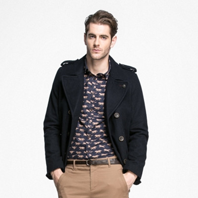 穿着合体！SELECTED思莱德羊毛双排扣毛呢短外套C415427004