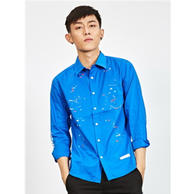 型格单品！Preppy Elite蓝色泼墨衬衫