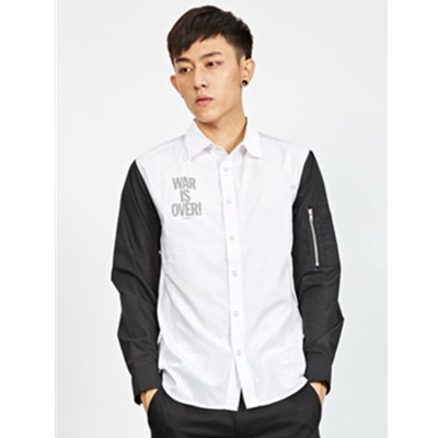 人文气息！Preppy Elite反战标语拼色衬衫