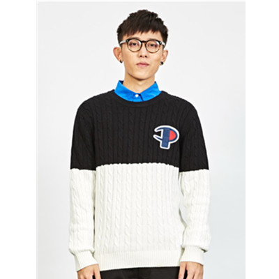时尚感！Preppy Elite双色拼接logo刺绣毛衣