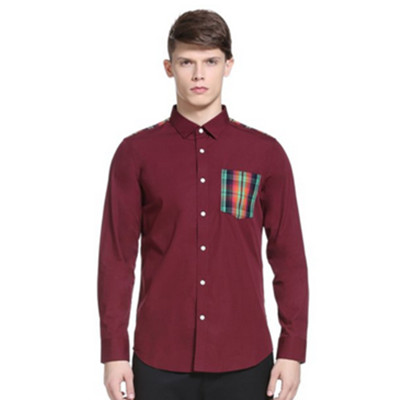 休闲风！Trendiano 格子拼接长袖衬衫衬衣 3141010820110