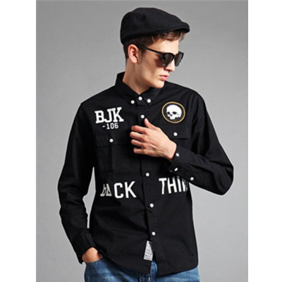 时尚有型！BLACKJACK机车风骷髅图章印花衬衫