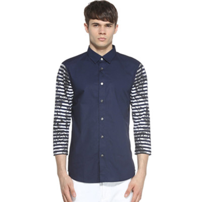 魅力十足！Trendiano男式拼接条纹印花衬衫3143010580650