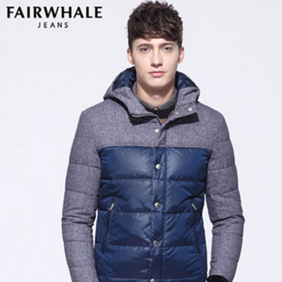 聚划算！马克华菲羽绒服 2015冬装新品 拼接韩版修身羊毛外套 7247