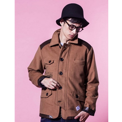 直降！Preppy Elite PU拼接毛呢外套