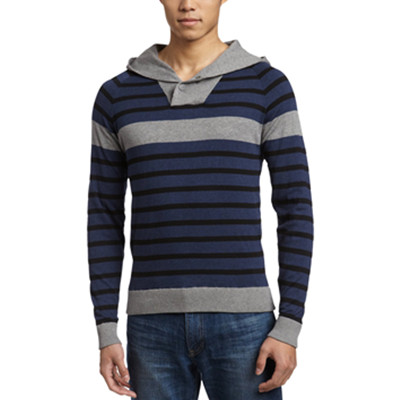 百搭条纹！edc男士连帽针织套头衫PD5303F