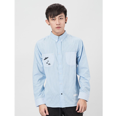 百搭单品！Preppy Elite飞碟刺绣口袋细条纹衬衫