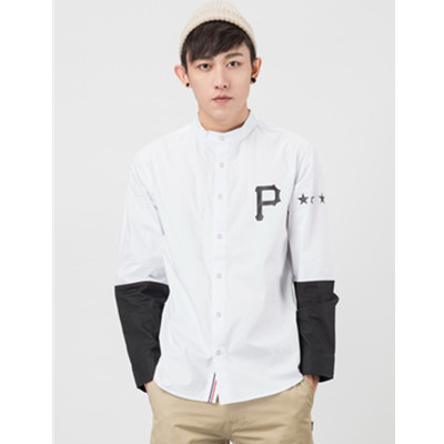 百搭单品！Preppy Elite黑白拼接长袖衬衫
