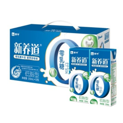 营养美味！蒙牛 新养道 零乳糖牛奶（低脂型）250ml*12*2 礼盒装