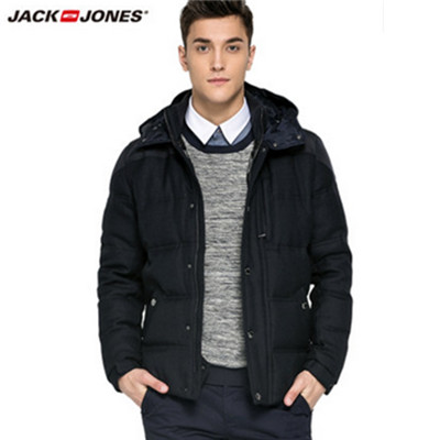 年货节预售！杰克琼斯男灰鸭绒羊毛拼接羽绒服外套E|215412026