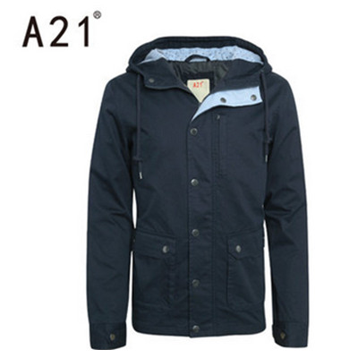 年货节预售！A21男装修身连帽夹层外套 潮流休闲纯色风衣