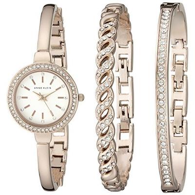 三条表带！Anne Klein AK/2046RGST 施华洛世奇水晶女表套装