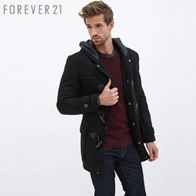 羊毛混纺！ FOREVER21 男士 牛角扣高含量羊毛大衣