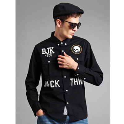 时尚有型！BLACKJACK机车风骷髅图章印花衬衫