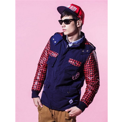 超值！Preppy Elite 千鸟格拼接夹棉外套