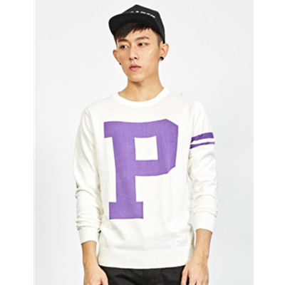 青春气息！Preppy Elite 纯色字母图案圆领毛衣