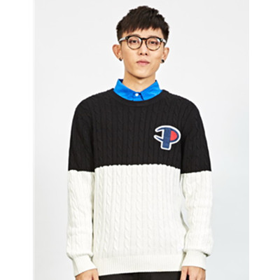 百搭单品！Preppy Elite双色拼接logo刺绣毛衣