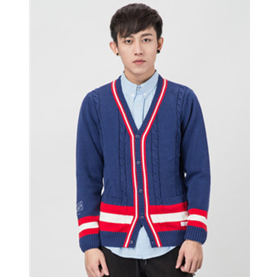 个性时尚！Preppy Elite撞色V领开衫