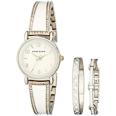 送女友！Anne Klein AK/2052IVST 施华洛世奇水晶象牙手表套装