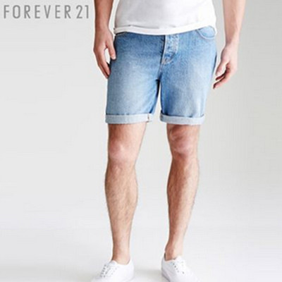 夏季必备！FOREVER21男装 MEN男士经典卷边牛仔短裤
