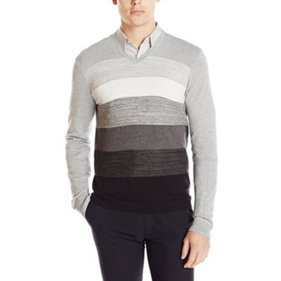 再降！Calvin Klein Jersey Striped 男士V领毛衣