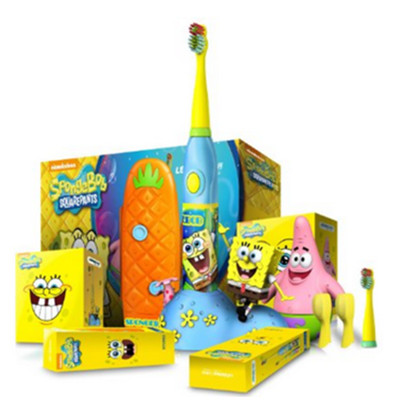 可爱造型！力博得 海绵宝宝系列电动牙刷套装(蓝色 干电池款)
