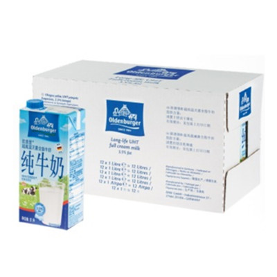 进口牛奶！欧德堡 超高温处理全脂纯牛奶1L*12