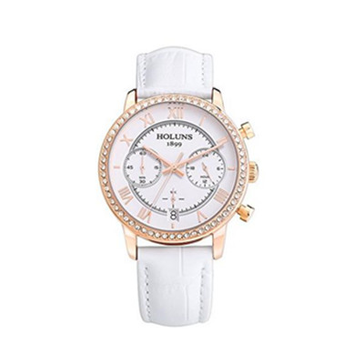 镶钻腕表！豪伦诗 心动系列 真皮防水石英表 女士表