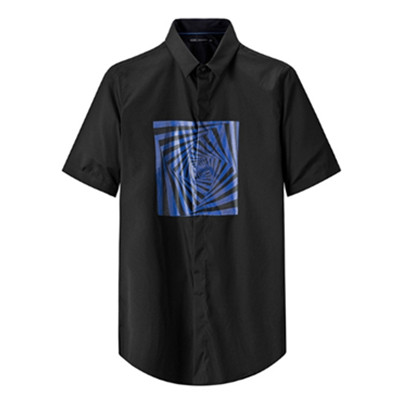 新品！太平鸟 韩版黑色几何图案 短袖衬衫潮B1CC52612