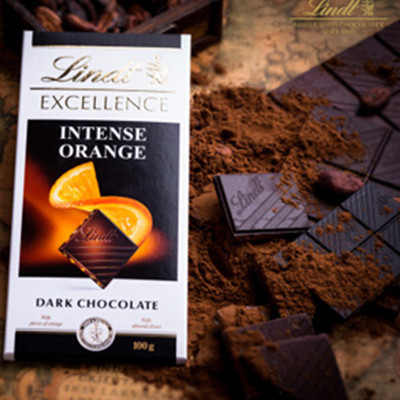 好价！Lindt/瑞士莲 瑞士进口黑巧克力 特醇排装香橙味100克