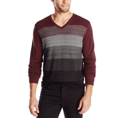 码数较多！Calvin Klein Jersey Striped 男士V领毛衣