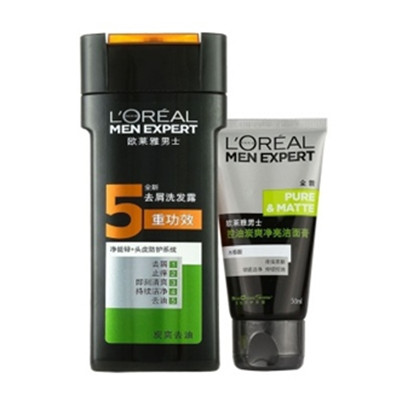 自提好价！欧莱雅 男士去屑洗发露(炭爽去油)200ml+洁面膏50ml