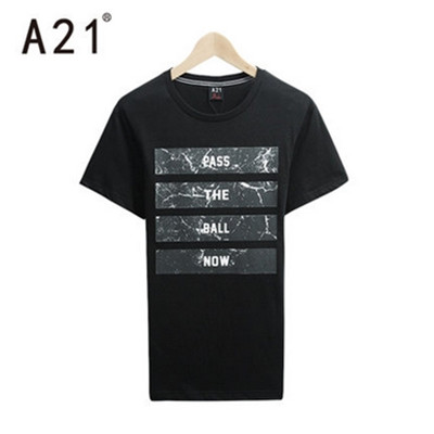 夏天来了！A21男装修身圆领短袖t恤 时尚印花字母