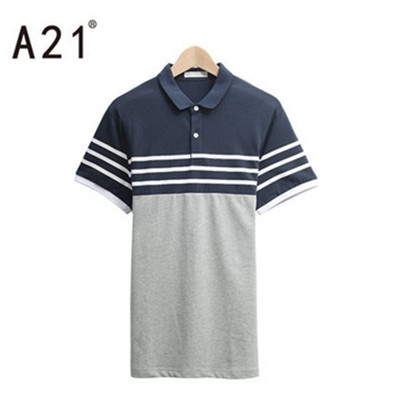 时尚条纹！A21男装修身翻领短袖POLO衫