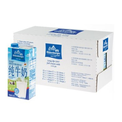 进口牛奶！欧德堡 超高温处理全脂纯牛奶1L*12