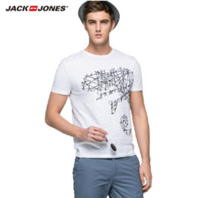 价格合适！JackJones圆领透气印花针织短袖T恤E|216201039