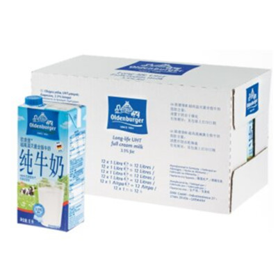 进口牛奶！欧德堡 超高温处理全脂纯牛奶1L*12