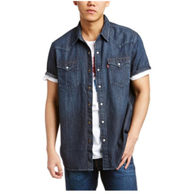 休闲有型！Levi's李维斯男式短袖牛仔衬衫21978-0005