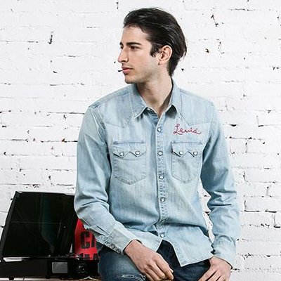 百搭牛仔！Levi's李维斯男式长袖牛仔衬衫65819-0084