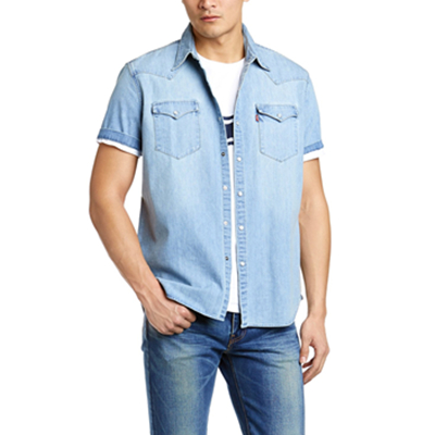 型男必备！Levi's李维斯男式短袖牛仔衬衫65817-0075