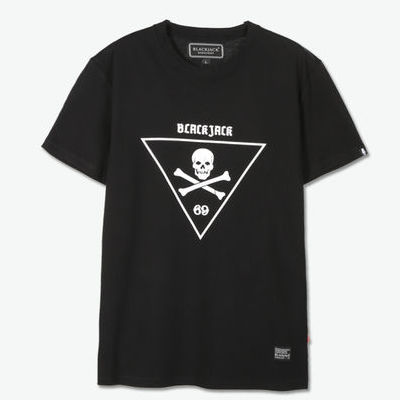新品好价！BLACKJACK 黑色字母三角骷髅休闲短袖T恤