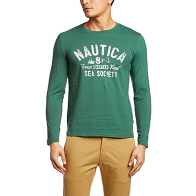 应季单品！Nautica诺帝卡男式字母印花长袖T恤V53100