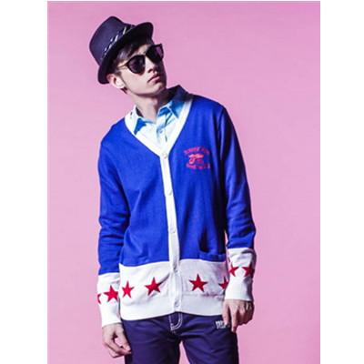 经典印花！Preppy elite 五角星拼色针织开衫