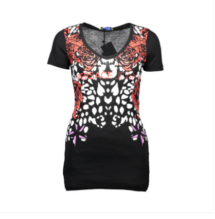 繁花！versace jeans 黑色V字领印花短袖上衣