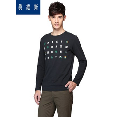 白菜价！真维斯弹性圆领印花长袖T恤54-171525